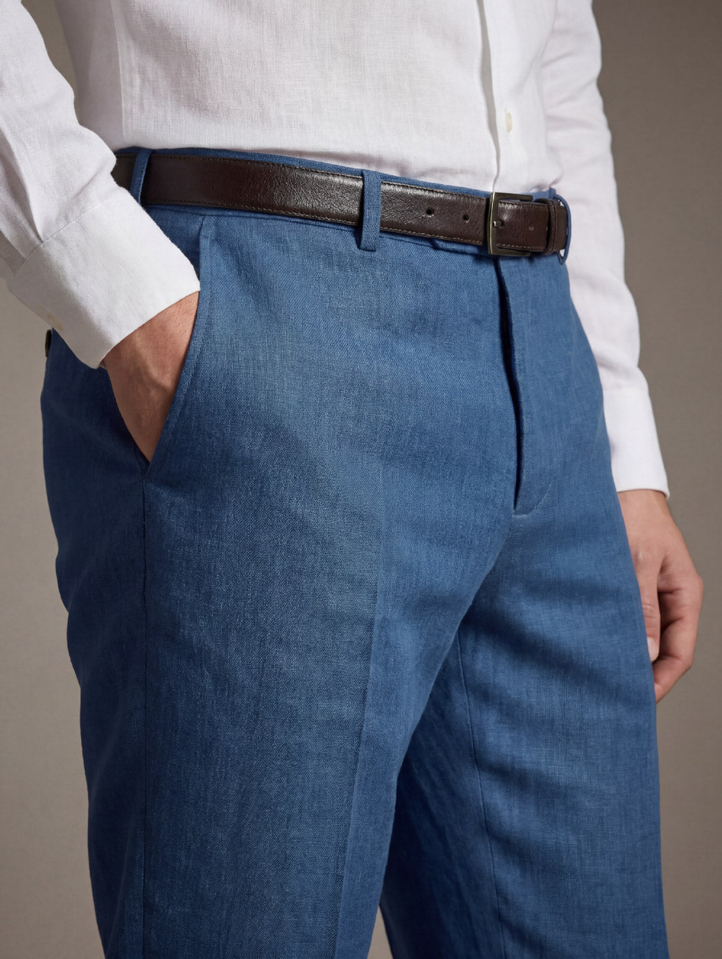 Positano Blue Tailored Fit Pure Linen Trouser