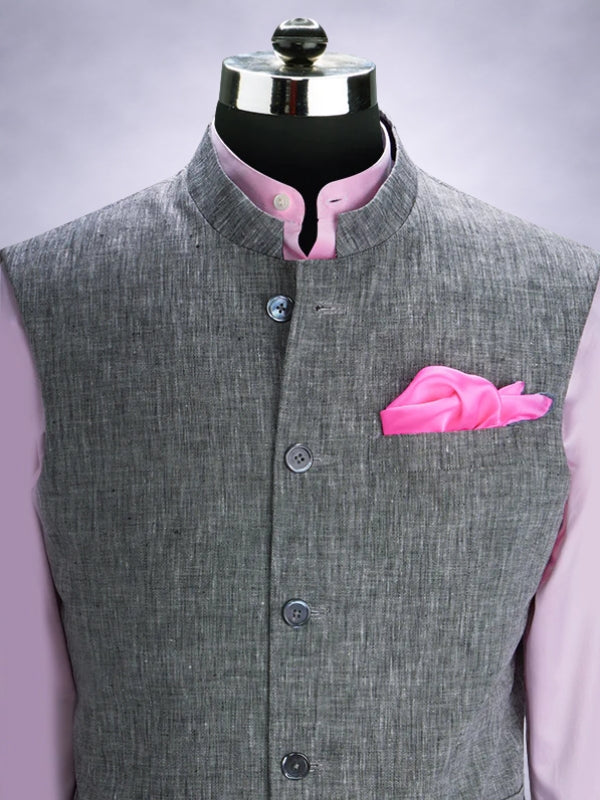 Positano Light Grey Pure Linen Sleeveless Jodhpuri