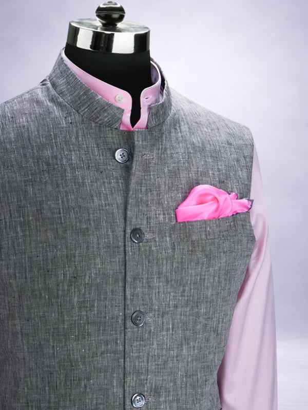 Positano Light Grey Pure Linen Sleeveless Jodhpuri