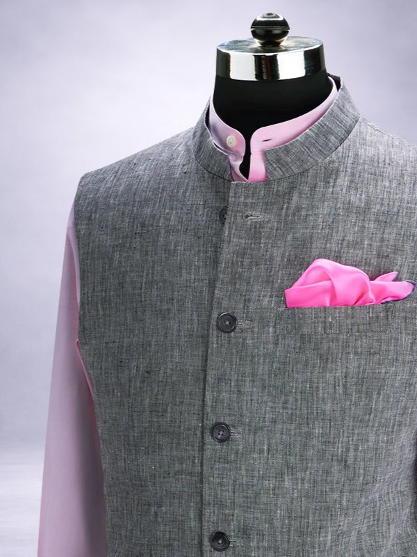 Positano Light Grey Pure Linen Sleeveless Jodhpuri