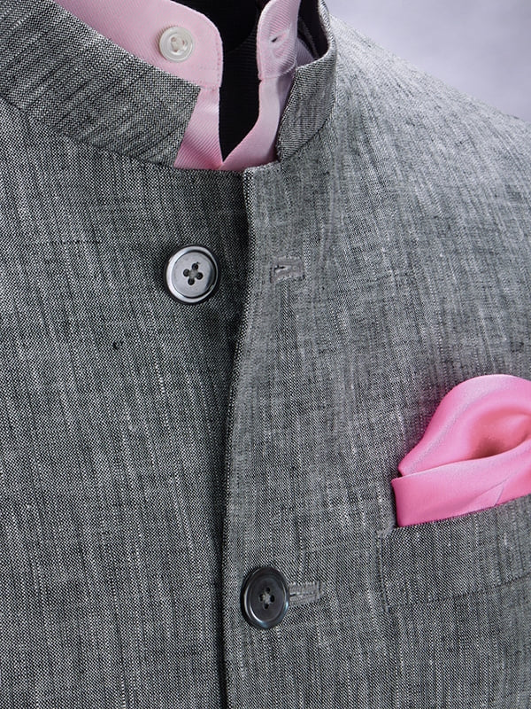 Positano Light Grey Pure Linen Sleeveless Jodhpuri