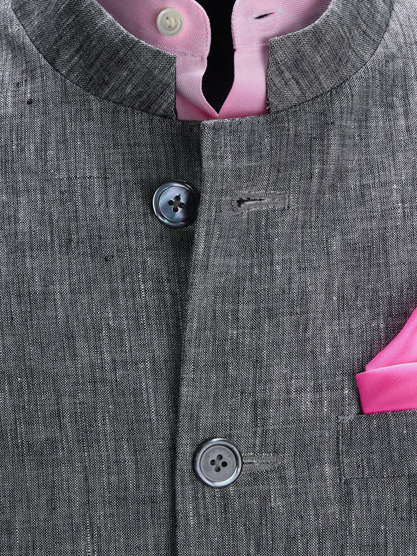 Positano Light Grey Pure Linen Sleeveless Jodhpuri
