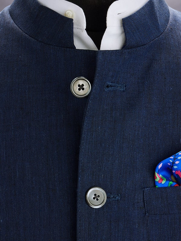 Positano Navy Pure Linen Sleeveless Jodhpuri