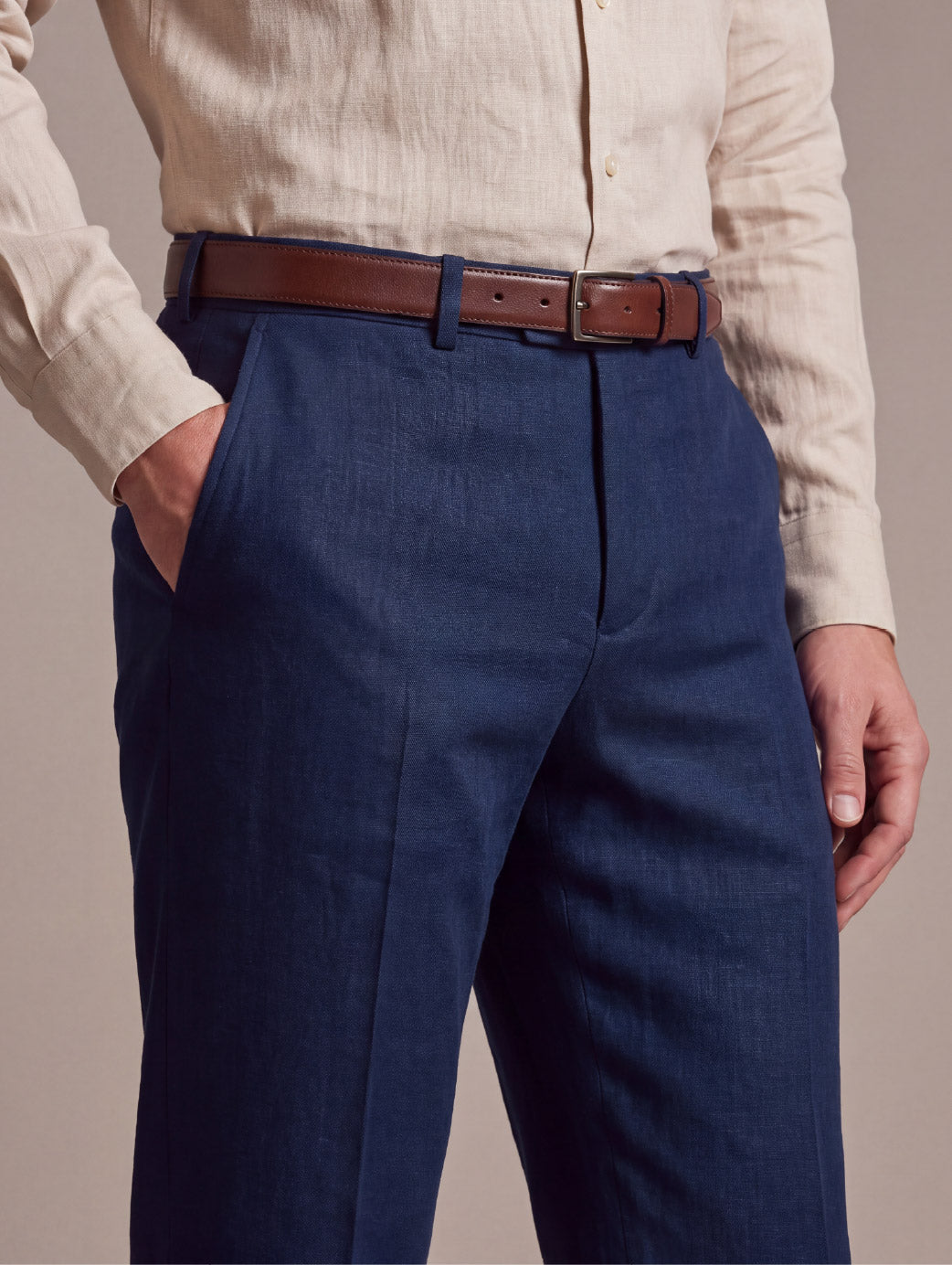 Positano Navy Tailored Fit Pure Linen Trouser