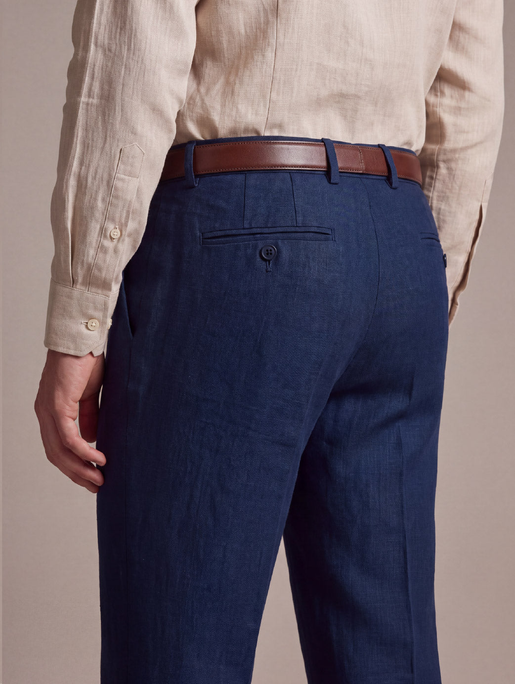 Positano Navy Tailored Fit Pure Linen Trouser