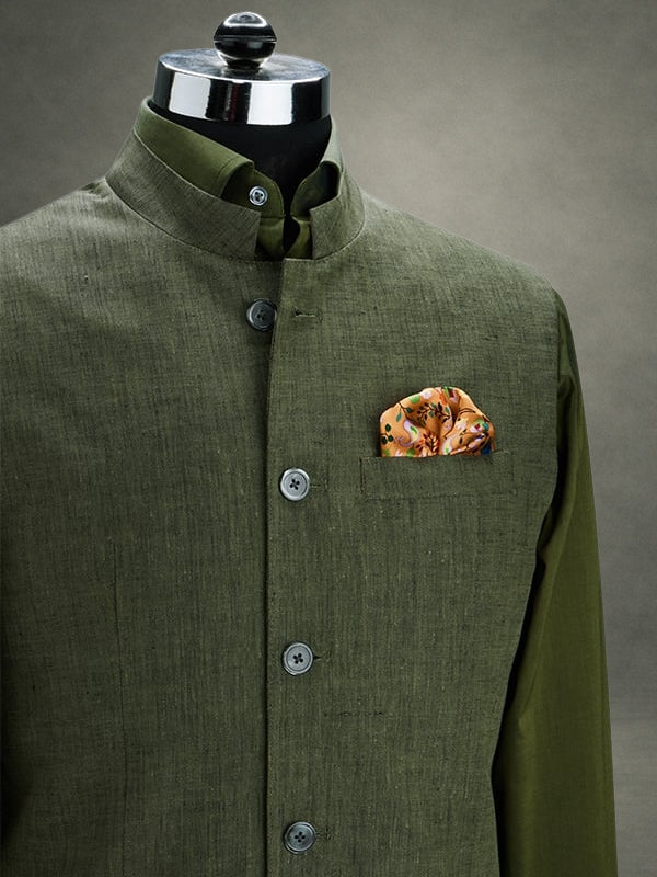 Positano Olive Pure Linen Sleeveless Jodhpuri