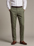 Positano Olive Tailored Fit Pure Linen Trouser