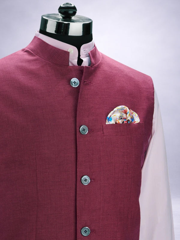 Positano Wine Pure Linen Sleeveless Jodhpuri