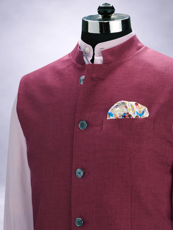 Positano Wine Pure Linen Sleeveless Jodhpuri