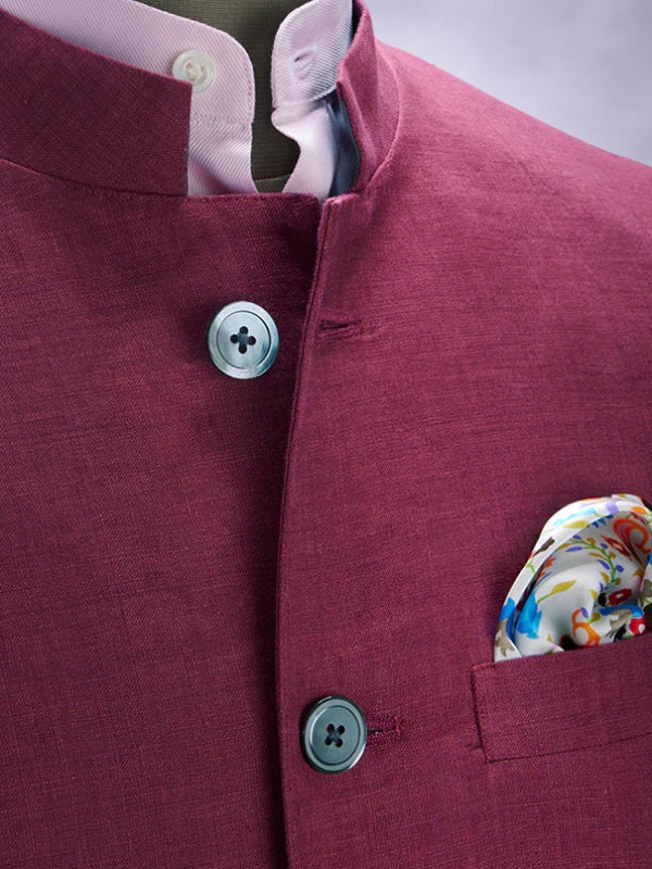 Positano Wine Pure Linen Sleeveless Jodhpuri