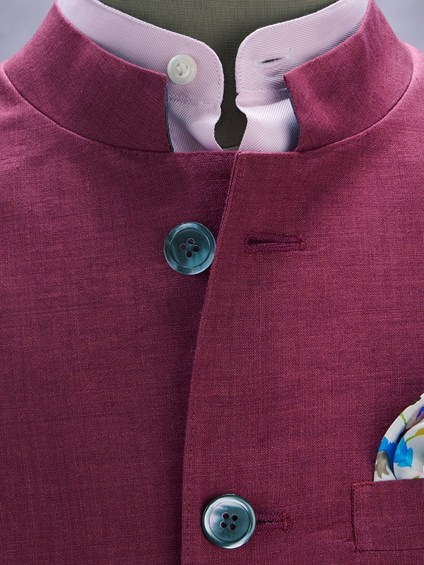Positano Wine Pure Linen Sleeveless Jodhpuri