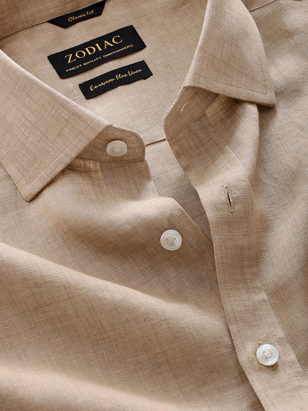 Praiano Sand Solid Half Sleeve Classic Fit Semi Formal European Flax Linen Shirt