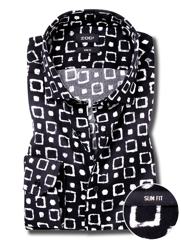 Diablo Black Printed Full Sleeve Single Cuff Slim Fit Party Wear Viscose Shirt