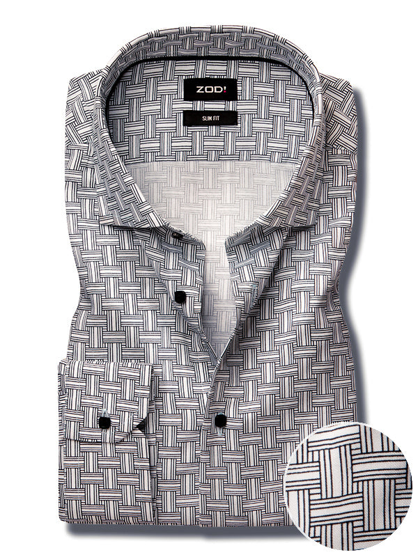 Diablo White Printed Full Sleeve Single Cuff Slim Fit Party Wear Viscose Shirt