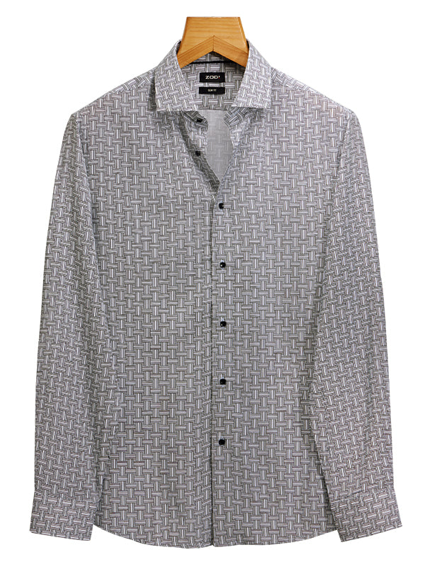 Diablo White Printed Full Sleeve Single Cuff Slim Fit Party Wear Viscose Shirt
