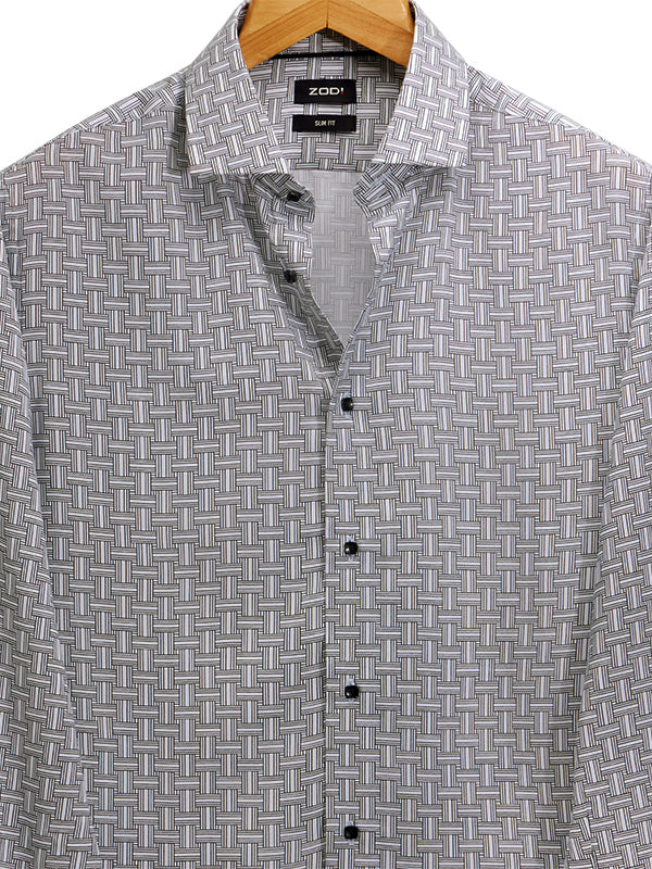Diablo White Printed Full Sleeve Single Cuff Slim Fit Party Wear Viscose Shirt