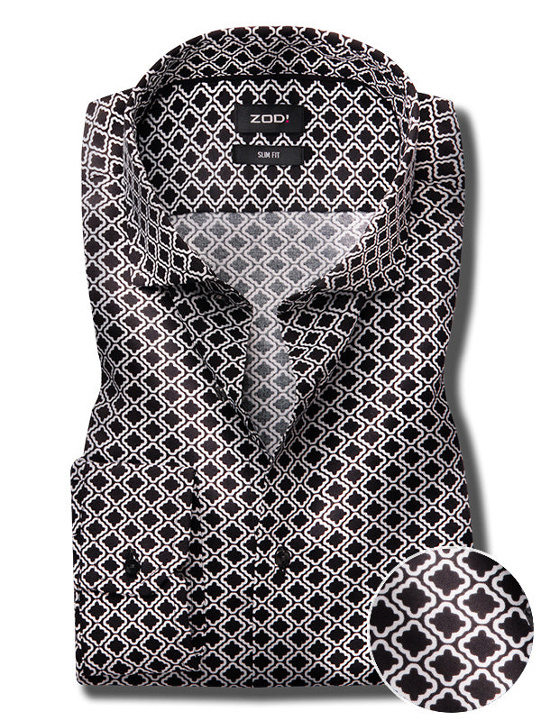 Diablo Black Printed Full Sleeve Single Cuff Slim Fit Party Wear Viscose Shirt