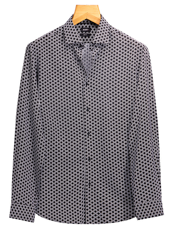 Diablo Black Printed Full Sleeve Single Cuff Slim Fit Party Wear Viscose Shirt