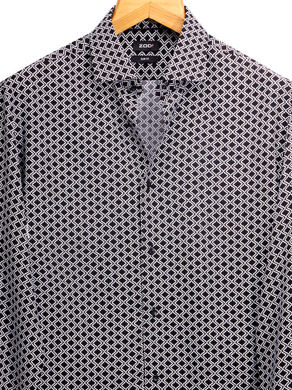 Diablo Black Printed Full Sleeve Single Cuff Slim Fit Party Wear Viscose Shirt