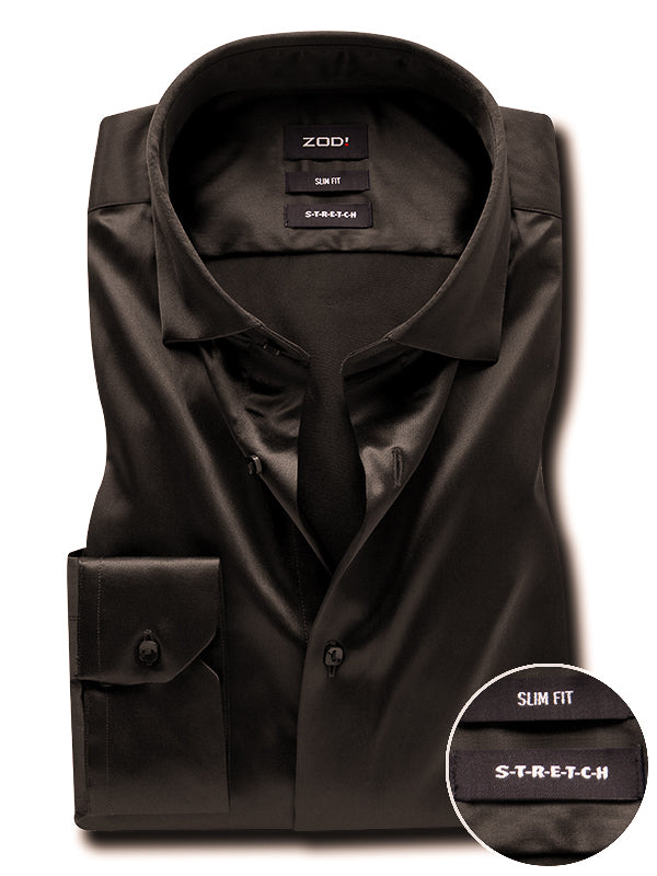 Pearce Brown High Gloss Satin Stretch Solid Full Sleeve Single Cuff Slim Fit Party Wear Blended Shirt