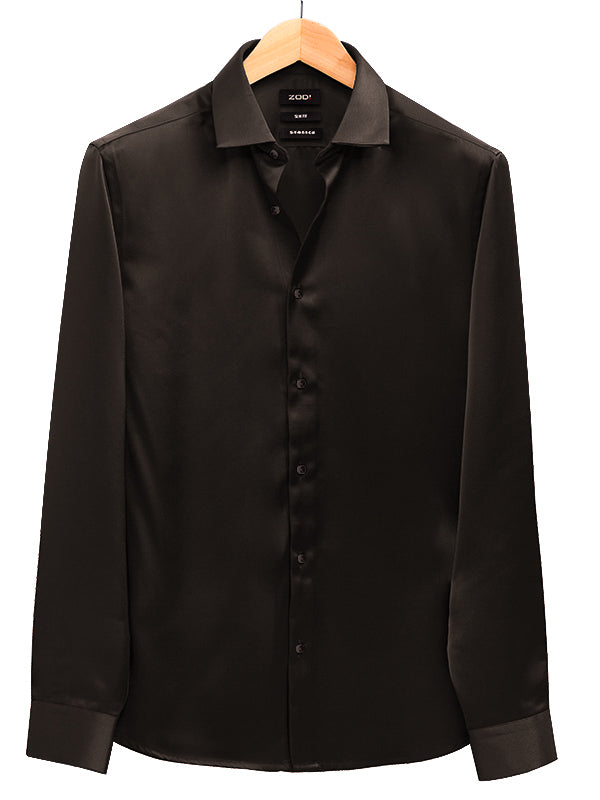 Pearce Brown High Gloss Satin Stretch Solid Full Sleeve Single Cuff Slim Fit Party Wear Blended Shirt