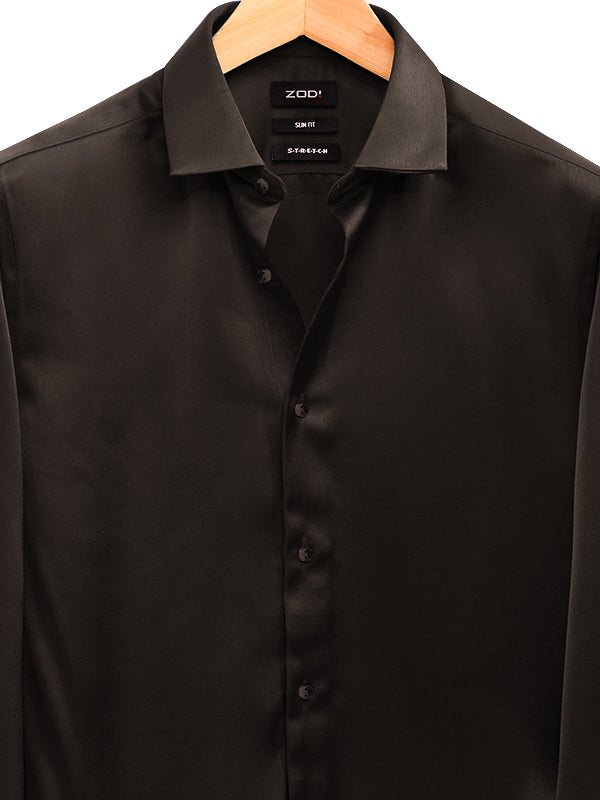 Pearce Brown High Gloss Satin Stretch Solid Full Sleeve Single Cuff Slim Fit Party Wear Blended Shirt