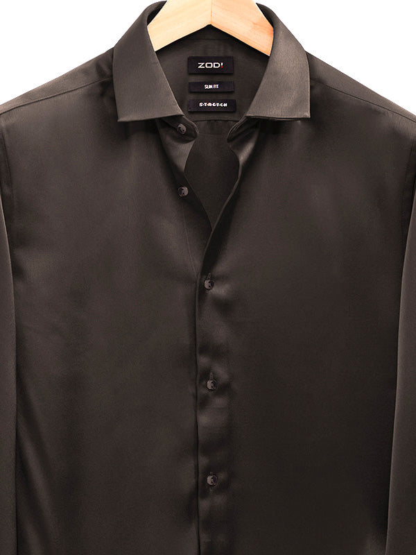 Pearce Brown High Gloss Satin Stretch Solid Full Sleeve Single Cuff Slim Fit Party Wear Blended Shirt