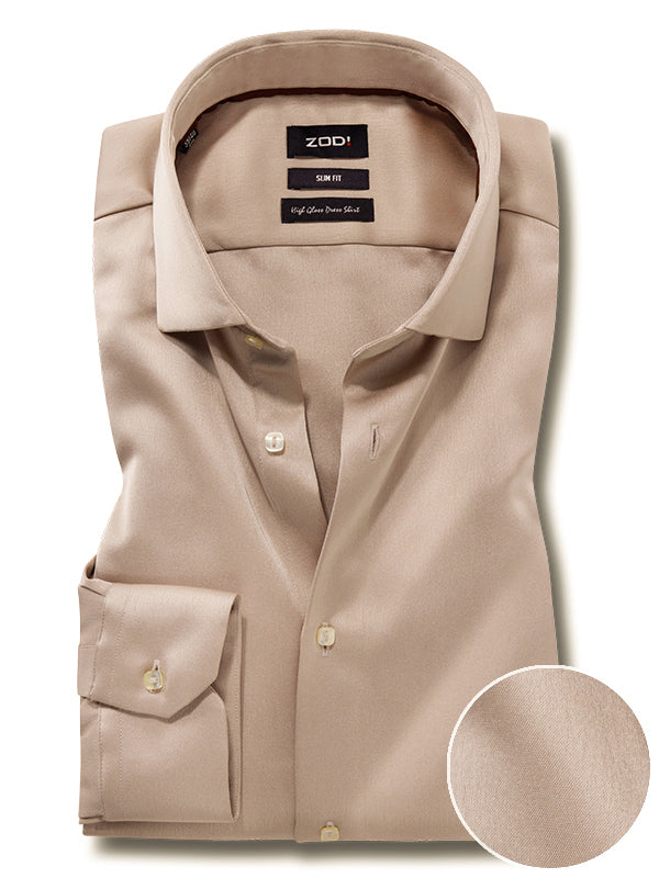 Russell Sand Satin Full Sleeve Single Cuff Slim Fit Party Wear Poly Satin Shirt