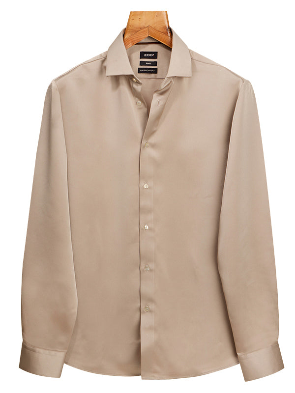 Russell Sand Satin Full Sleeve Single Cuff Slim Fit Party Wear Poly Satin Shirt