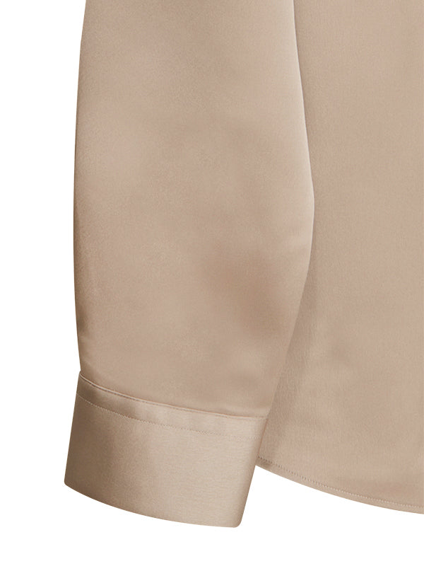 Russell Sand Satin Full Sleeve Single Cuff Slim Fit Party Wear Poly Satin Shirt