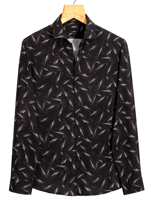 Silvano Black Printed Full Sleeve Single Cuff Slim Fit Party Wear Viscose Shirt