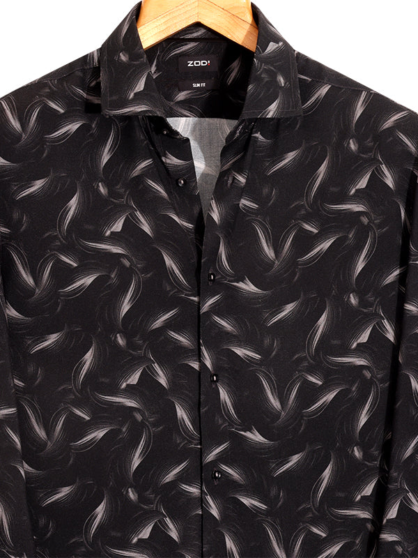 Silvano Black Printed Full Sleeve Single Cuff Slim Fit Party Wear Viscose Shirt