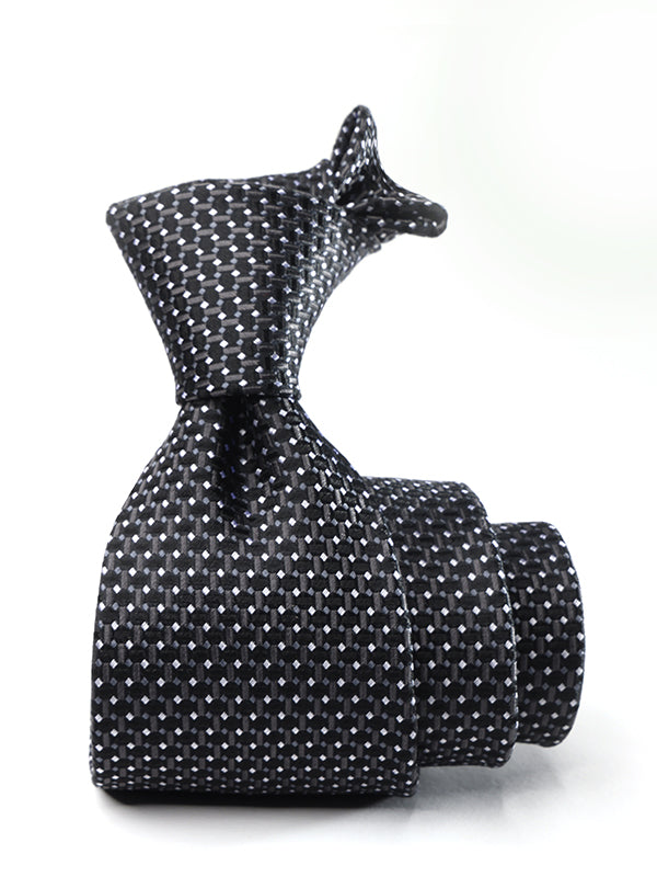 Campania Structure Solid Black & White Silk Tie
