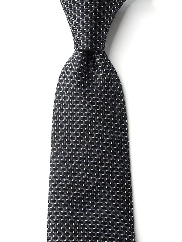 Campania Structure Solid Black & White Silk Tie