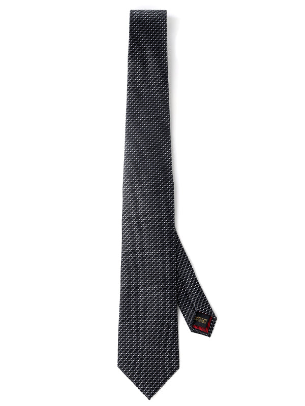 Campania Structure Solid Black & White Silk Tie