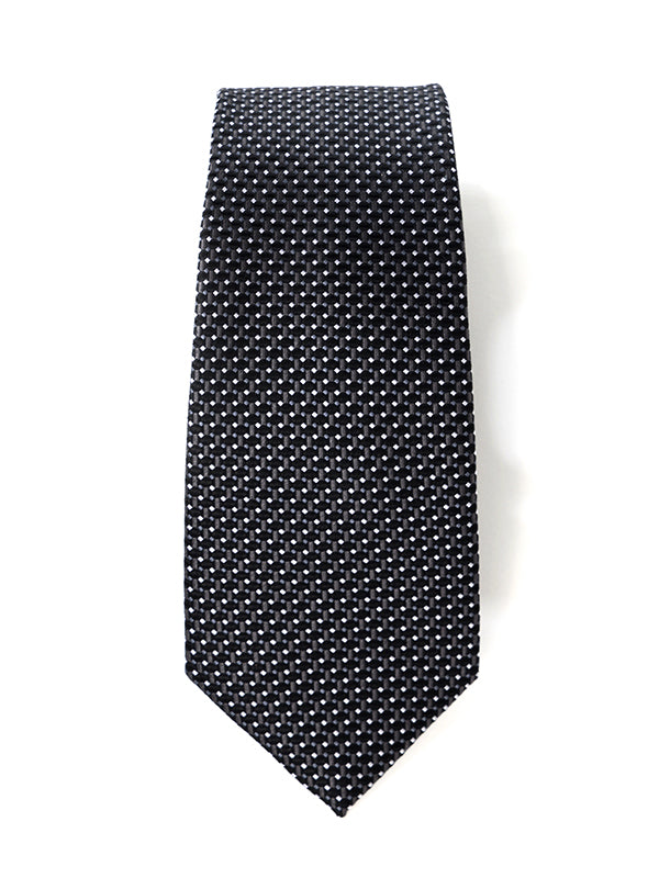 Campania Structure Solid Black & White Silk Tie