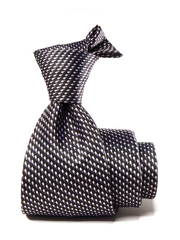 Campania Structure Solid Black & White Silk Tie