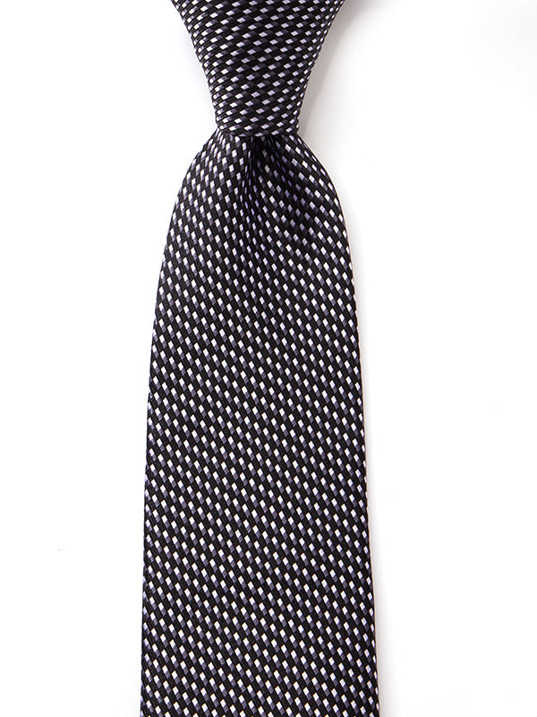 Campania Structure Solid Black & White Silk Tie