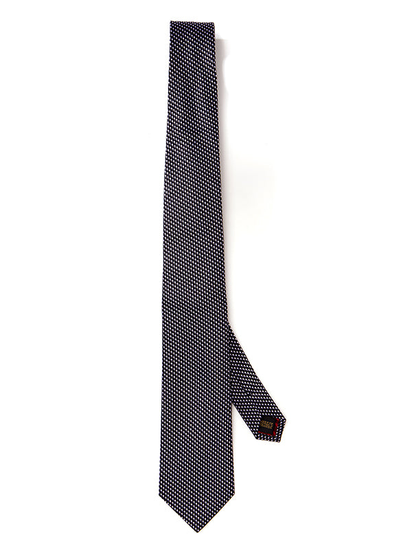Campania Structure Solid Black & White Silk Tie