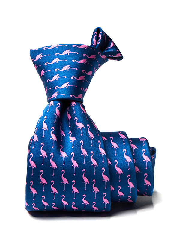 Saglia Printed Dark Blue Silk Tie