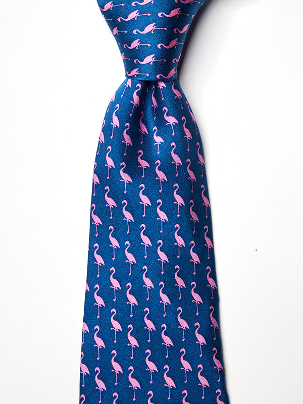 Saglia Printed Dark Blue Silk Tie