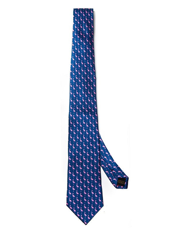 Saglia Printed Dark Blue Silk Tie