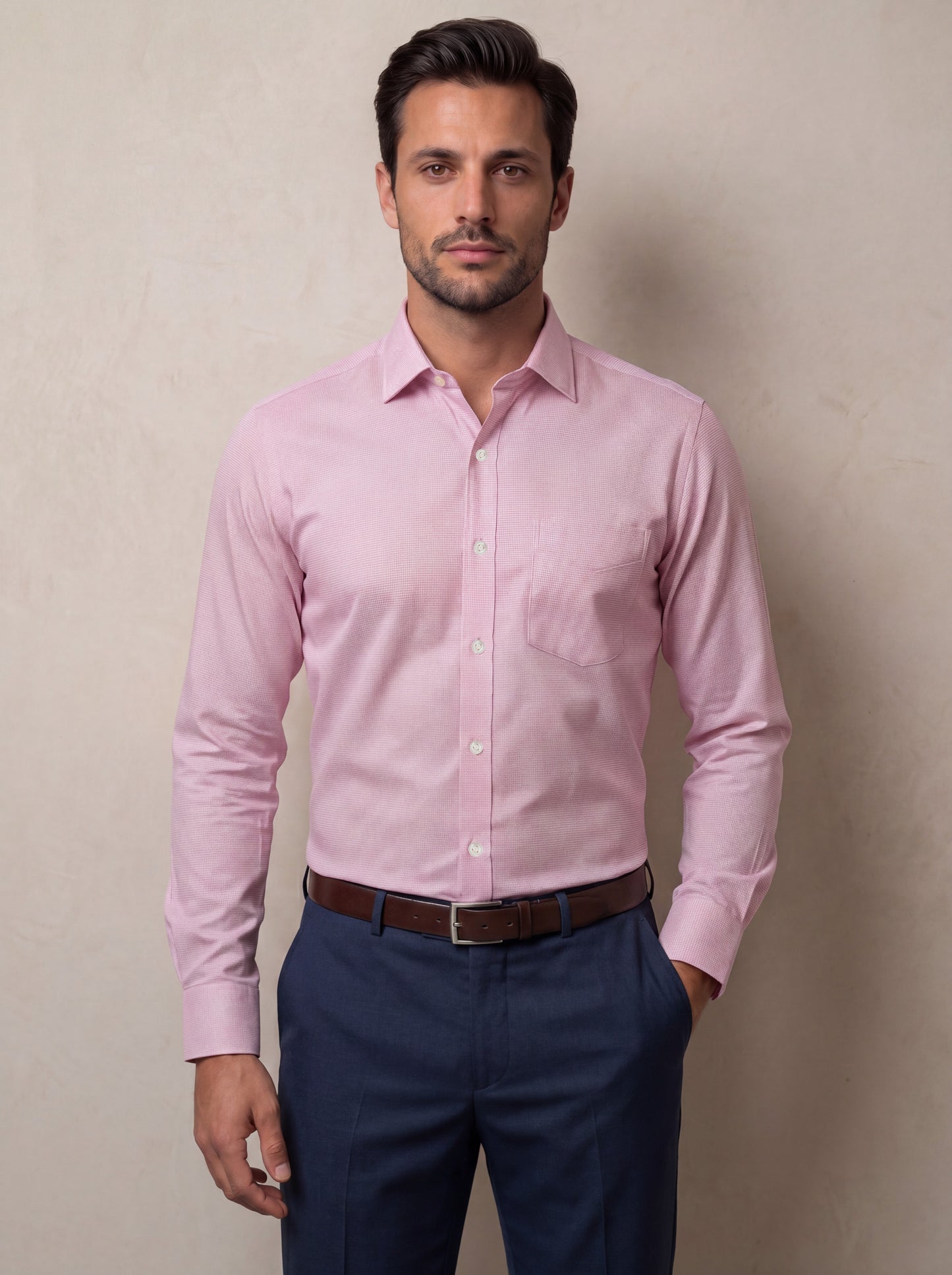 Ponte Pink Solid Full Sleeve Double Cuff Classic Fit Classic Formal Two Ply Mercerized Cotton Shirt