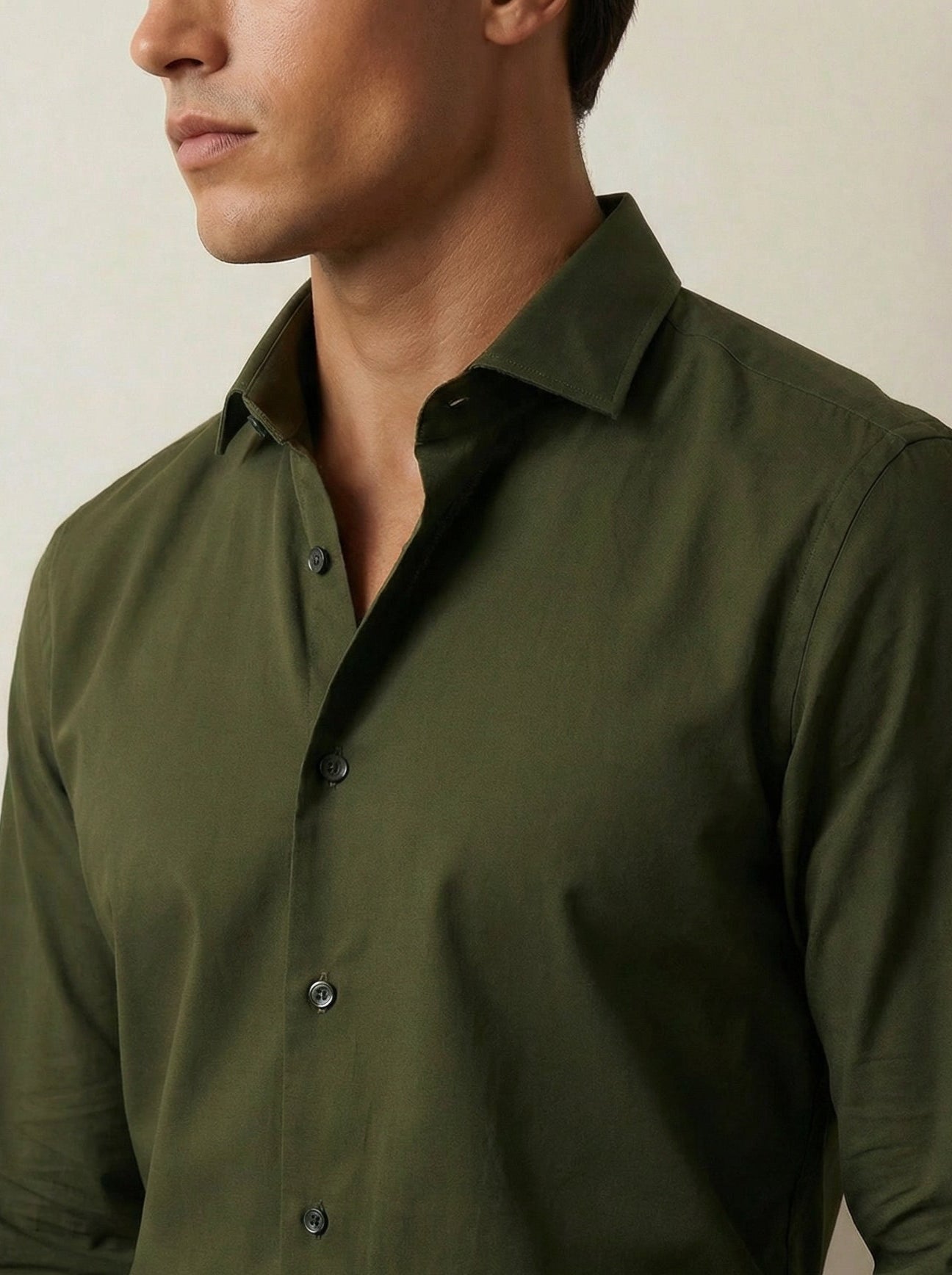 Verstappen Olive Solid â€œVelvet Touchâ€ Full Sleeve Single Cuff Slim Fit Party Wear Blended Shirt