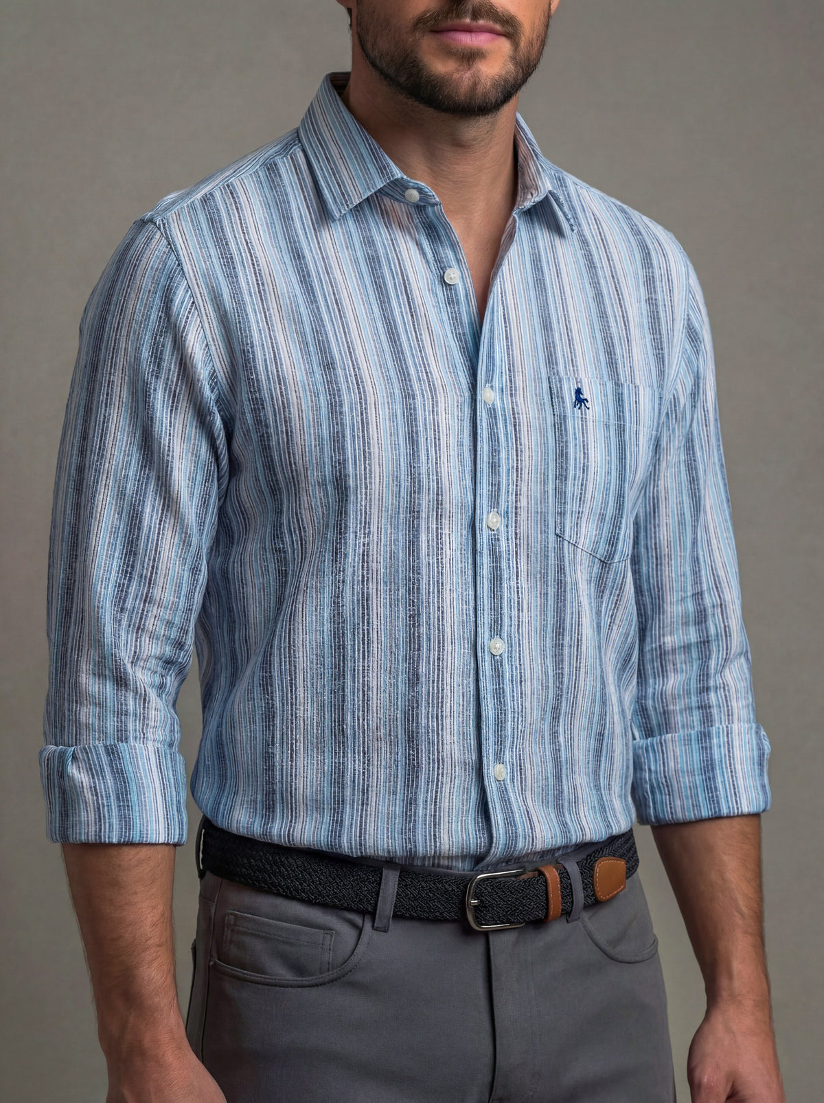 Xander Slub Blue Striped Full Sleeve Tailored Fit Casual Cotton Shirt