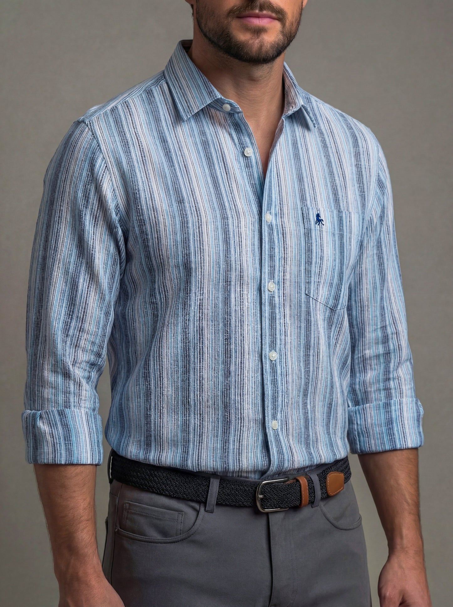 Xander Slub Blue Striped Full Sleeve Tailored Fit Casual Cotton Shirt