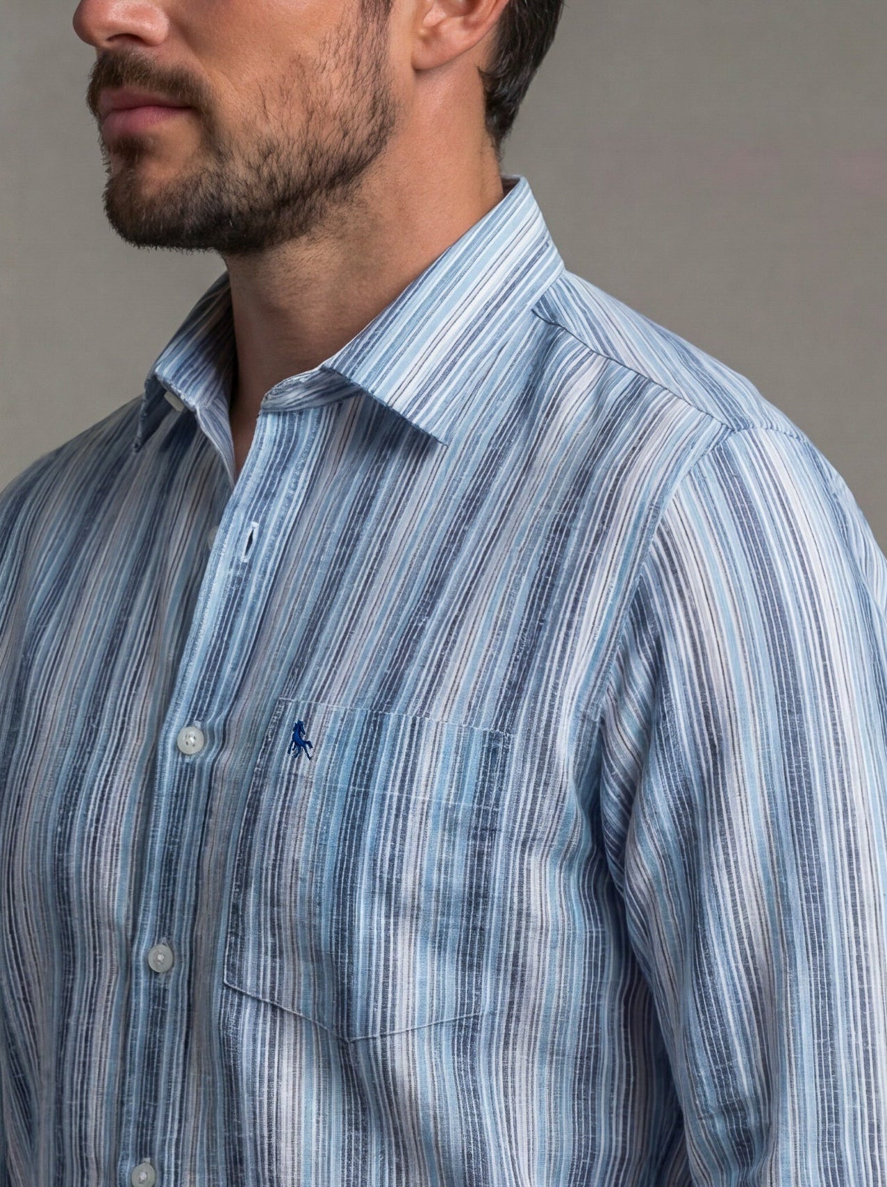 Xander Slub Blue Striped Full Sleeve Tailored Fit Casual Cotton Shirt