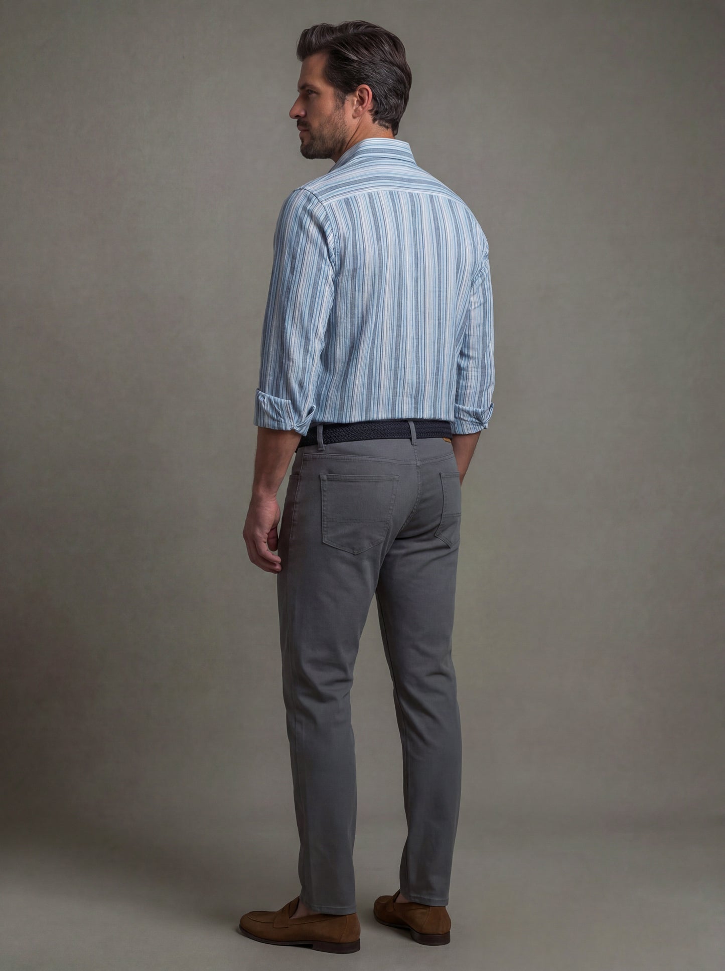 Xander Slub Blue Striped Full Sleeve Tailored Fit Casual Cotton Shirt