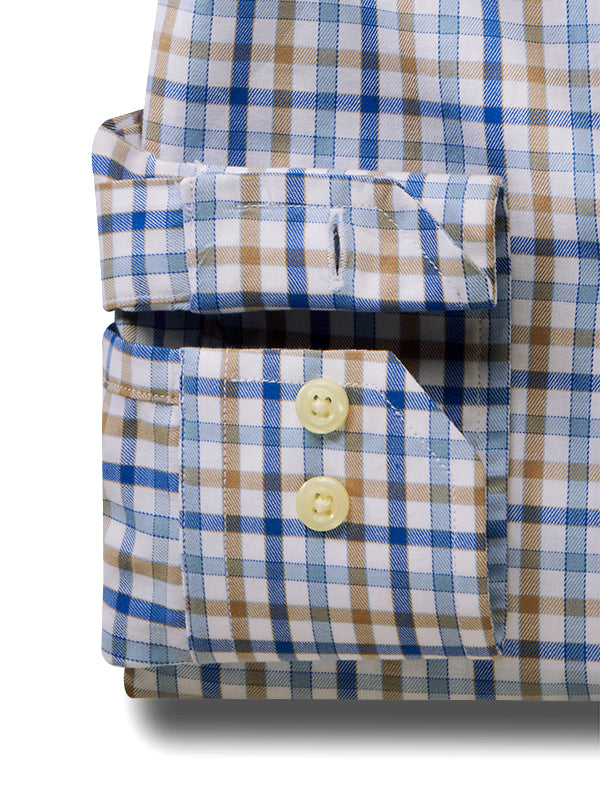 Dominik Twill Beige Check Full Sleeve Tailored Fit Casual Cotton Shirt