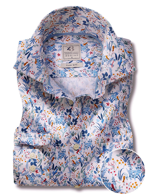 Marseille Blue Printed Full Sleeve Tailored Fit Casual Cotton Shirt